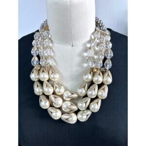 Lydell NYC STunning Multi Strand Pearls Crystals Beads Bib Necklace 24" NWOT